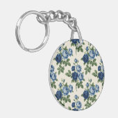 Blauw Rozen Bloempatroon Sleutelhanger (Voorkant Links)