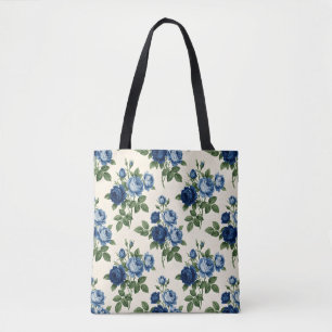 Blauw Rozen Bloempatroon Tote Bag