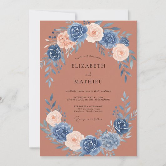 Blauw Rozen Bruidsboeket Kaart (Voorkant)