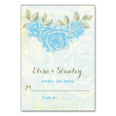 blauw rozen bruiloft gevouwen escort kaart (Voorkant)