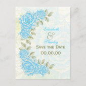 blauw rozen bruiloft Save the Date briefkaart (Voorkant)