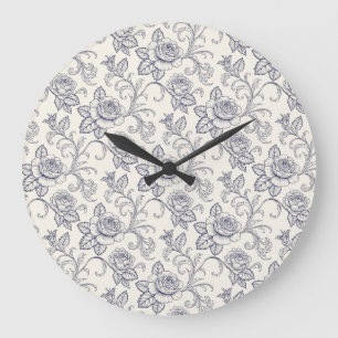 Blauw Rozen Cottage Core landelijk patroon Grote Klok