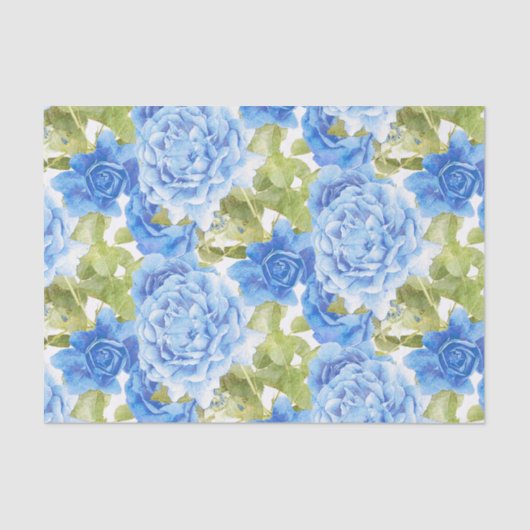 Blauw Rozen Floral Patroon Tissuepapier (Voorkant)