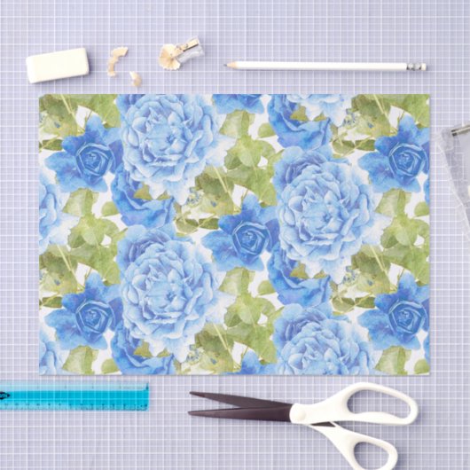 Blauw Rozen Floral Patroon Tissuepapier (Craft)