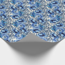 Blauw Rozen inpakpapier