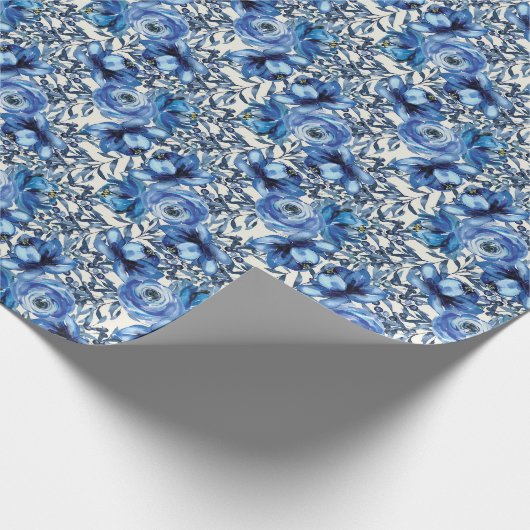 Blauw Rozen inpakpapier (Hoek)