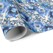 Blauw Rozen inpakpapier (Rol Hoek)
