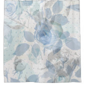Blauw Rozen luxe design Douchegordijn (Voorkant)