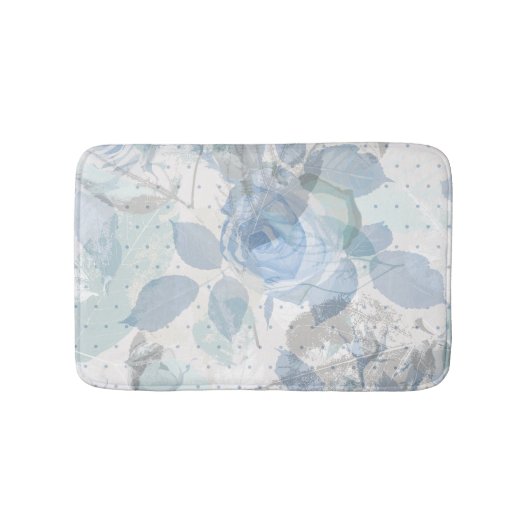 Blauw Rozen patroon Badmat (Voorkant)