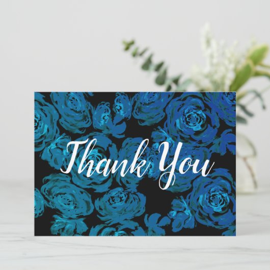 Blauw Rozen Patroon Bedankkaart (Staand voorkant)