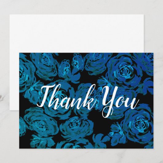 Blauw Rozen Patroon Bedankkaart (Voorkant / Achterkant)
