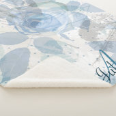 Blauw Rozen patroon Monogram Sherpa Deken (3/4)
