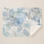 Blauw Rozen patroon Monogram Sherpa Deken (Voorkant (horizontaal))