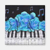 Blauw Rozen Pianotoetsenbord en Muzieknoten Magneet (Voorkant)