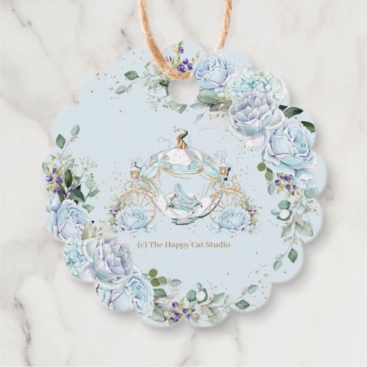Blauw Rozen Prinsessen Koets Bruidsfeest Bedankjes Labels (Achterkant)