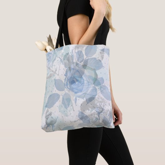 Blauw Rozen slijpvormig ontwerp Tote Bag (Dichtbij)