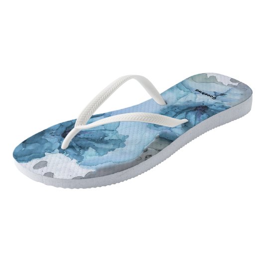 Blauw Rozen Teenslippers, slanke bandjes Teenslippers (Schuin)