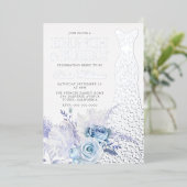 Blauw Rozen Vrijgezellenfeest Brunch & Bubbly Silv Folie Uitnodiging (Staand Voorkant)