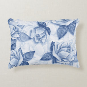 Blauw Rozen Waterverf - Elegante Bloemendecoratie Accent Kussen