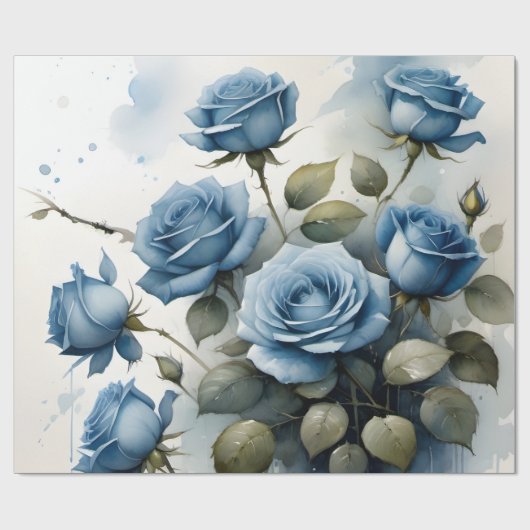   Blauw Rozen waterverf schilderij Cadeaupapier (Vlak)