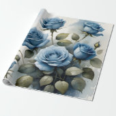 Blauw Rozen waterverf schilderij Cadeaupapier (Uitgerold)