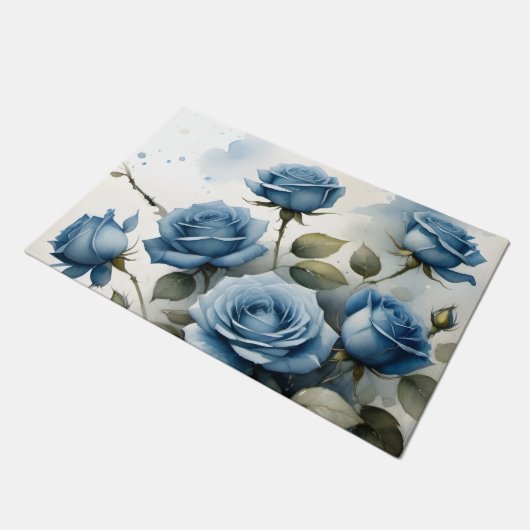   Blauw Rozen waterverf schilderij Deurmat (Schuin)