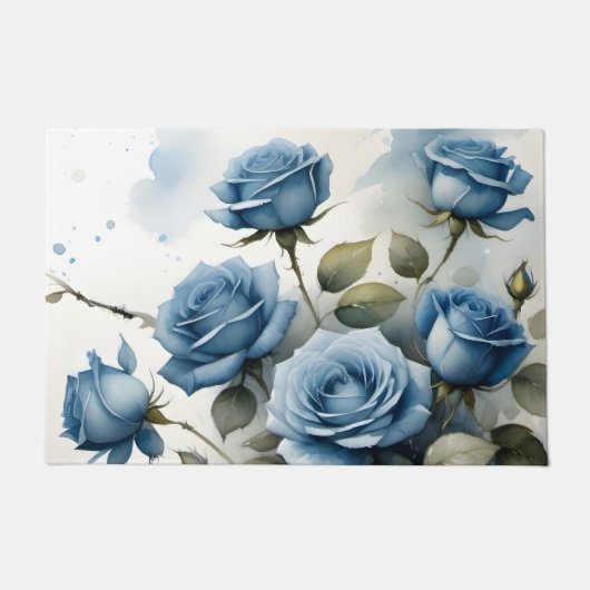 Blauw Rozen waterverf schilderij Deurmat (Voorkant)