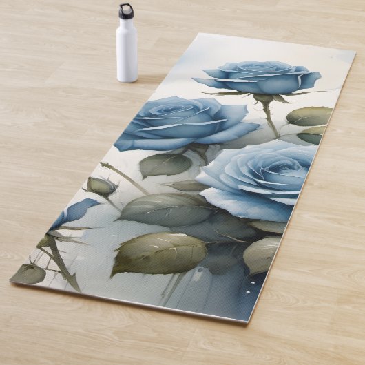   Blauw Rozen waterverf schilderij Yogamat (In situ)