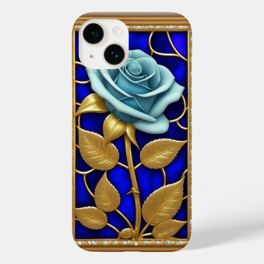 Blauw Rozenontwerp in Glas-in-Lood Case-Mate iPhone Case (Achterkant)
