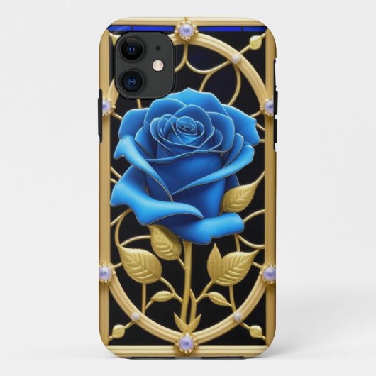 Blauw Rozenontwerp in Glas in Lood Case-Mate iPhone Case (Achterkant)