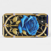 Blauw Rozenontwerp in Glas in Lood Case-Mate iPhone Case (Achterkant (horizontaal))