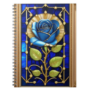 Blauw Rozenontwerp in Glas in Lood Notitieboek