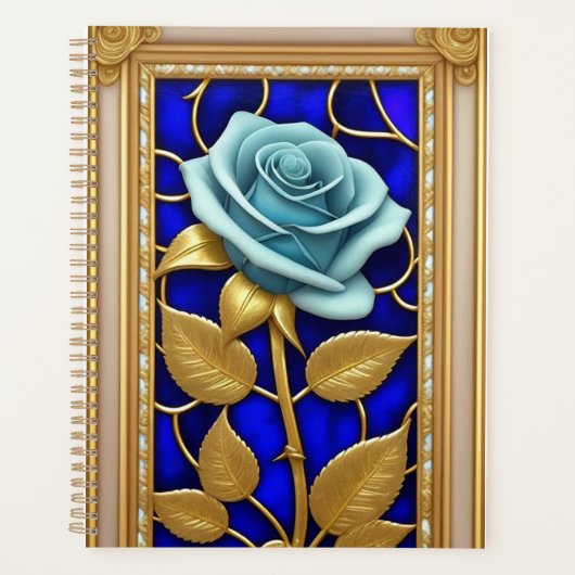 Blauw Rozenontwerp in Glas-in-Lood Planner (Voorkant)