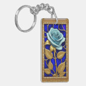 Blauw Rozenontwerp in Glas in Lood Sleutelhanger (Voorkant Links)