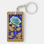 Blauw Rozenontwerp in Glas in Lood Sleutelhanger (achterkant)