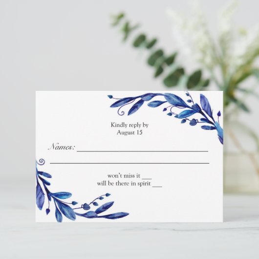 Blauw rsvp. Marinekaart. Winter bruiloft RSVP Kaartje (Staand voorkant)