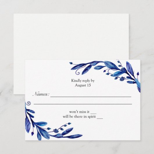Blauw rsvp. Marinekaart. Winter bruiloft RSVP Kaartje (Voorkant / Achterkant)