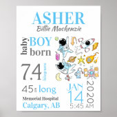 Blauw Ruimtekind Nieuwgeboren Geboorte Statistieke Poster (Voorkant)