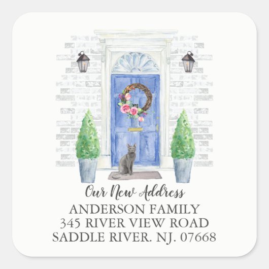 Blauw Russisch Blauw Deur Nieuw Adres Label Sticke (Voorkant)