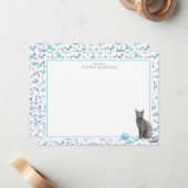 Blauw Russisch Kat Gepersonaliseerd Briefpapier Notitiekaartje (Voorkant / Achterkant in situ)