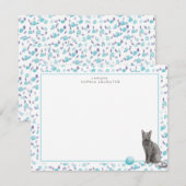 Blauw Russisch Kat Gepersonaliseerd Briefpapier Notitiekaartje (Voorkant / Achterkant)