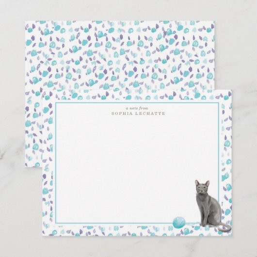 Blauw Russisch Kat Gepersonaliseerd Briefpapier Notitiekaartje (Voorkant / Achterkant)