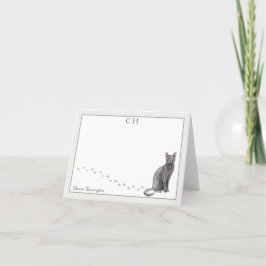 Blauw Russisch Kat Grijs Grens Monogram Naam Gevou Bedankkaart