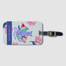 Blauw Russisch Kat & Matisse Bloemen Bagagelabel