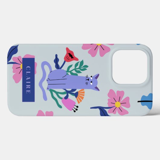 Blauw Russisch Kat & Matisse Bloemen Case-Mate iPhone Case (Achterkant (horizontaal))