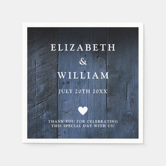 Blauw Rustiek Boho Schuur Hout Country Wedding Servet (Voorkant)