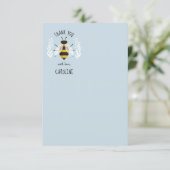 Blauw rustiek geïllustreerd bijenplat dank u nota bedankkaart (Staand voorkant)