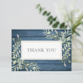 Blauw rustiek groen begrafenis viering van het lev bedankkaart (Staand voorkant)