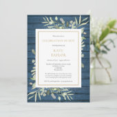 Blauw rustiek groen begrafenis viering van het lev kaart (Staand voorkant)