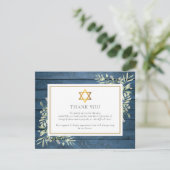 Blauw rustiek groen Joodse ster van David begrafen Bedankkaart (Staand voorkant)